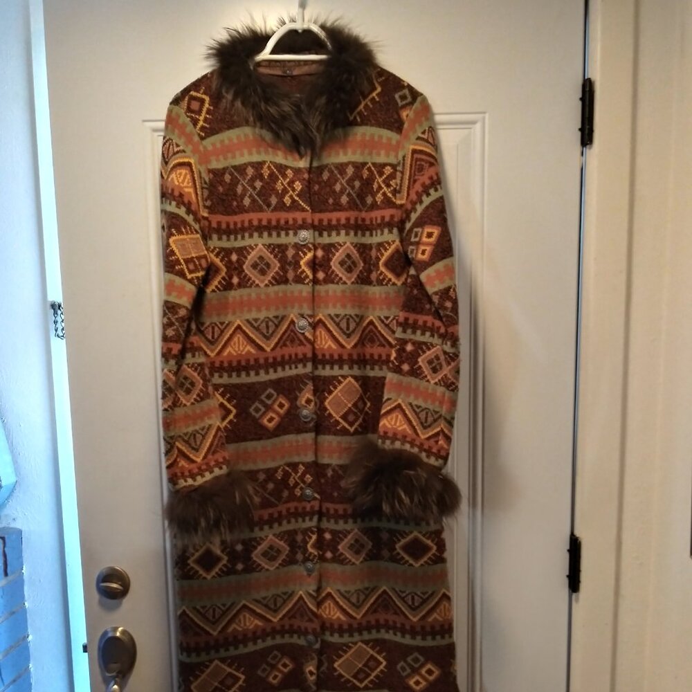 Double D Ranch Long Sweater Coat with real fur